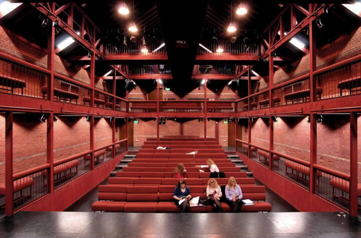 The North Wall theatre at St Edward's School with a view of the seating and red brick walls